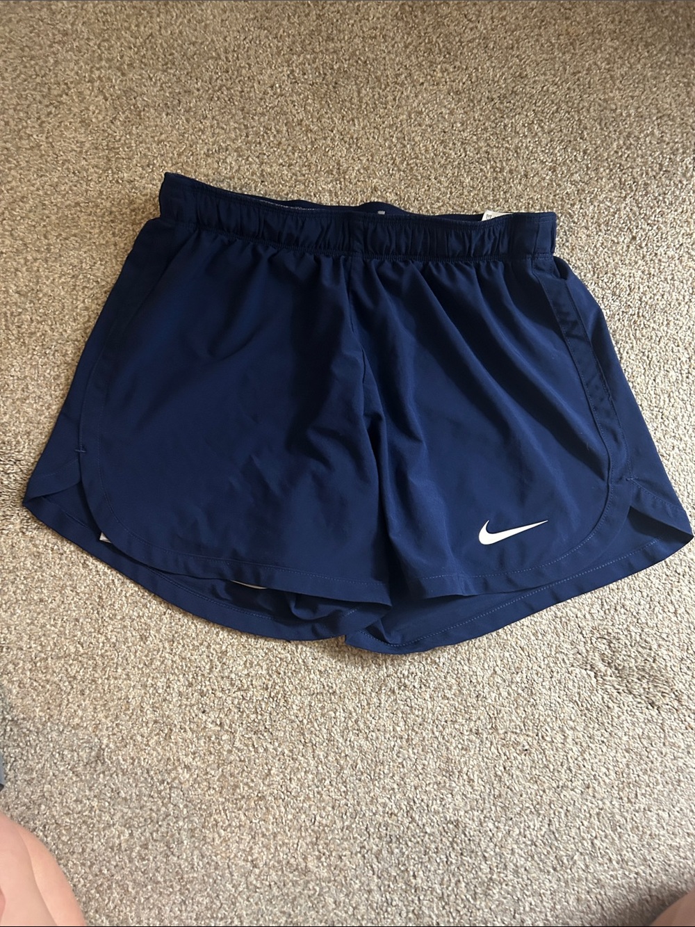Nike Women’s Navy Blue Athletic Shorts with White Swoosh